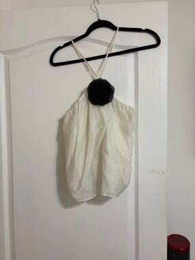 Cream Halter Camisole with Black Rosette Detail